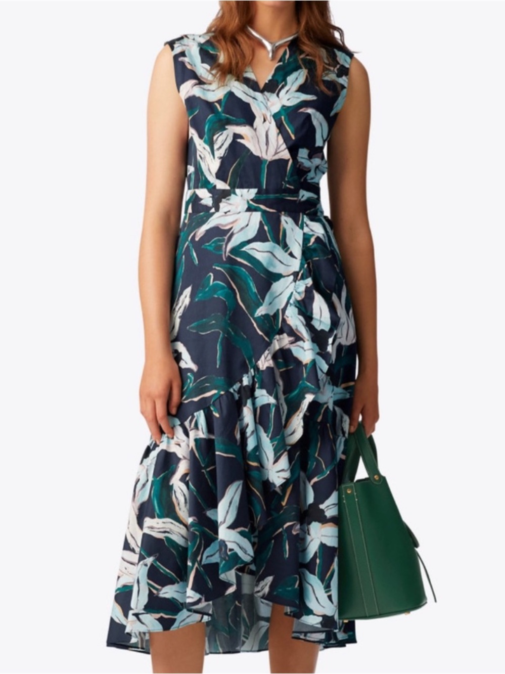 TORY BURCH Women’s Navy Floral Wrap Midi Dress